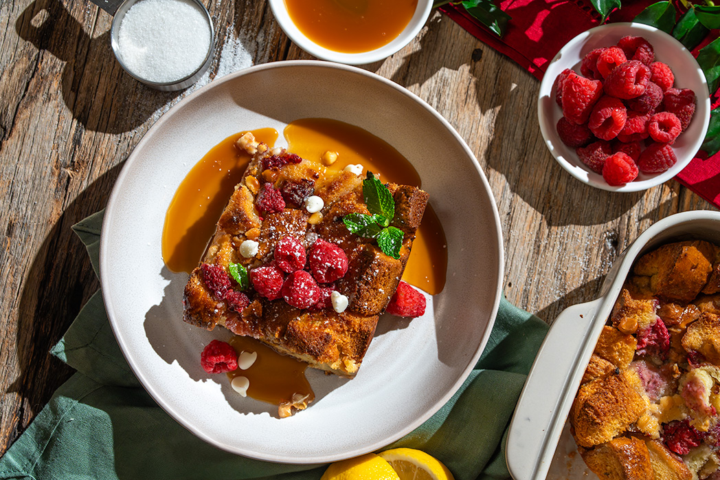 Raspberry White Chocolate Bread Pudding